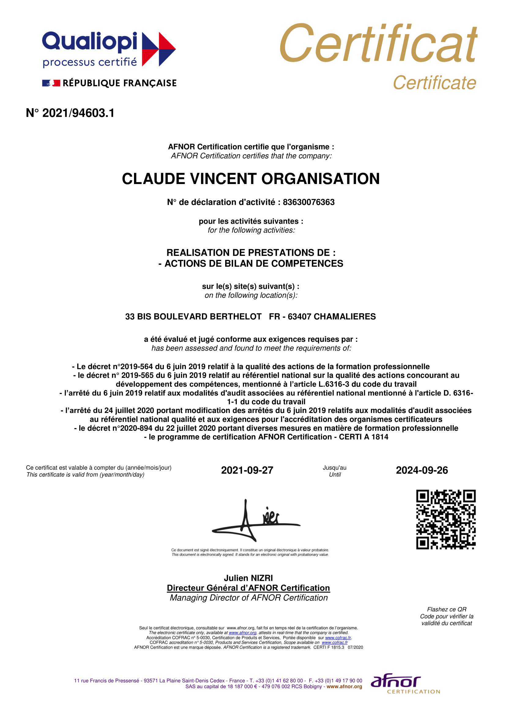 Certificat Qualiopi Auvergne